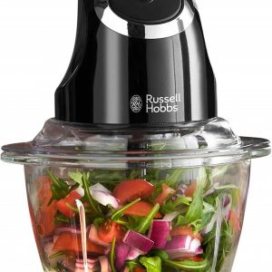 Russell Hobbs Desire Electric Fruit & Vegetable Mini Chopper, 1L glass bowl with 500ml food capacity & storage lid, Dishwasher safe parts, Stainless Steel blades, One touch operation, 200W, 24662