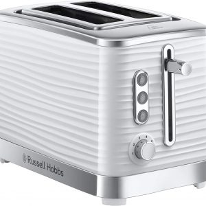 Russell Hobbs Inspire 2 Slice Toaster (Extra wide slots, High lift feature, 6 Browning levels, Frozen/Cancel/Reheat function with Blue LED illumination, 1050W, White textured high gloss) 24370