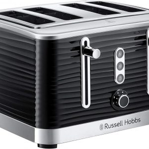 Russell Hobbs Inspire 4 Slice Toaster (Extra wide slots, High lift feature, 6 Browning levels, Frozen/Cancel/Reheat function with Blue LED illumination, 1800W, Black textured high gloss) 24381