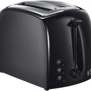Russell Hobbs Textures 2 Slice Toaster (Extra Wide Slots, 6 Browning levels, Frozen, cancel & reheat function with indicator lights, Removable crumb tray, 850W, Black matt & high gloss finish) 21641