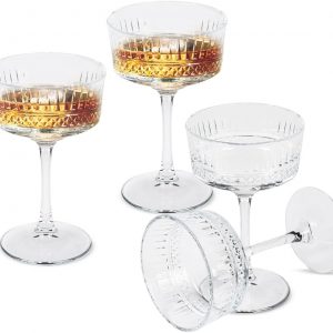 SECEN London Vintage Coupe Glasses Set of 4, 260 CC, 8 3/4 oz,Champagne Wine Glasses,Cocktail, Martini, Long Stem Glassware, Perfect for Parties Gifts, Housewarming Weddings, Christmas