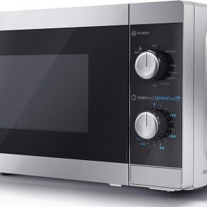 SHARP YC-MG01U-S Compact 20 Litre 800W Manual control Microwave with 1000W Grill, 5 power levels, defrost function, LED cavity light – Silver
