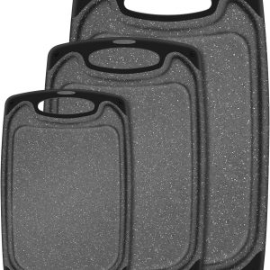 SHURFFY Chopping Board Set of 3, Small to Large, Chopping Boards for Kitchens with Non-Slip Feet and Deep Drip Juice Groove, Easy Grip Handle, BPA Free, Dishwasher Safe Cutting Board (Black)