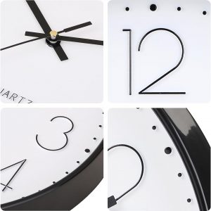 SIN&MI Wall Clock 12 Inch Non-ticking Silent Quartz Decorative Clocks with Stereoscopic Dial Ultra-Quiet Movement Quartz for Office Classroom Home Living Room Bedroom Kitchen (Black)