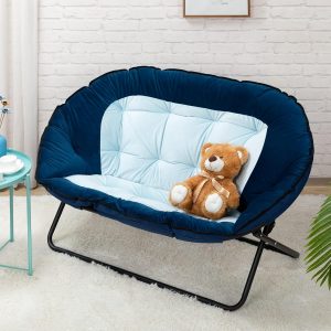 SKYMOVE 2 Seater Sofa Folding Sofa Velvet, Loveseat Double Chair Flodable, Accent Lounge Chair Reading Chair Leisure Sofa for Bedroom Living Room Dorm, Blue