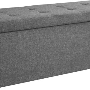 SONGMICS Storage Ottoman, Padded Foldable Bench, Chest with Lid, 120L Capacity, Holds up to 300 kg, for Bedroom, Hallway, Living Room, Dark Grey LSF80GYZ