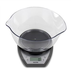 Salter 1024 SVDR14 Digital Kitchen Scale With Bowl- 2L Dishwasher Safe Mixing Bowl, Easy Dual Pour Wide & Narrow Spouts, Measure Liquids, Add & Weigh Function, Easy Read Display, 5kg Capacity, Silver