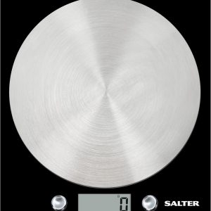 Salter 1036 BKSSDR Electronic Kitchen Scale – Digital Baking Scale with 5kg Capacity, Food Weighing Scale with Stainless Steel Disc Platform, LCD Display, Add & Weigh/Tare Function, Measure Liquids