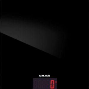 Salter 1150 BKDR Digital Kitchen Scales, Stylish Glass Design, Cooking Scale for Home/Kitchen, Measures Liquids & Fluids, Metric/Imperial, Add & Weigh Function, Red Easy Read Display, Black