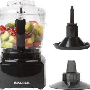 Salter EK3171 Mini Food Processor – Prep Pro Compact Food Mixer, Electric Vegetable Chopper, 1L BPA-Free Plastic Easy Pour Jug, Stir, Mix, Blend, Chop, Whip & Grind, Stainless Steel Blade, 200W, Black