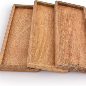 Samhita Mango Wood Serving Platter with Raised Edge -Set of 3 for Display Fruit Snacks Appetizer Sushi Food Decorative (30.48cm x 12.7cm x 1.90cm)