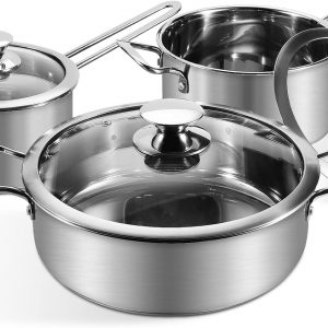 Saucepan Set 6 Pieces, Stainless Steel Pot and Pan Set, Saucepan with