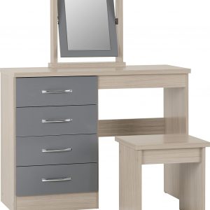 Seconique Nevada Dressing Table Set in Grey Gloss/Light Oak Effect Veneer
