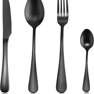 Sharecook 24 Piece Cutlery Set,Matte Black Stainless Steel Silverware Set,Premium Flatware Set Service for 6,Ideal for Home and Restaurant,Dishwasher Safe(Matte Black)