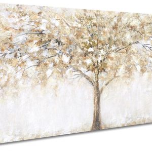 Shining Tree of Life Wooden Framed Landscape Canvas Wall Art Abstract Canvas Prints Canvas Painting Morden Wall Artwork Picture for Living Room Bedroom Home Office Decorations 50x120cm/20×48 inch