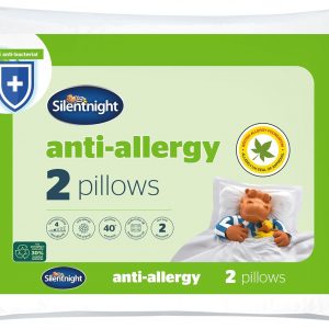 Silentnight Anti-Allergy Pillows 2 Pack – Soft Medium Support Anti Bacterial, Bed Hotel Pillows for Back, Stomach and Side Sleepers, White