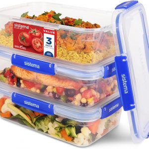 Sistema Klip It Food Storage Containers 2.2 Litre (Pack of 3), Meal and Food Prep, Microwave Safe, Freezer Safe, Dishwasher Safe, BPA Free | CH257