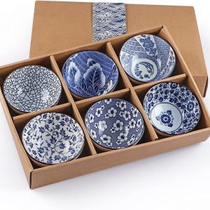 Skelang Ceramic Bowls, Japanese Pottery Bowls with Gift Box, Porcelain Serving Bowls for Rice, Soup, Dessert, Snack, 300ml/10 Oz, Set of 6