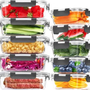 Skroam 10 Pack Glass Food Storage Containers with Lids, Glass Airtight Meal Prep Container Set for Lunch, on the Go, Leftover, Kitchen Pantry Organizers and Storage, BPA Free & Leak Proof