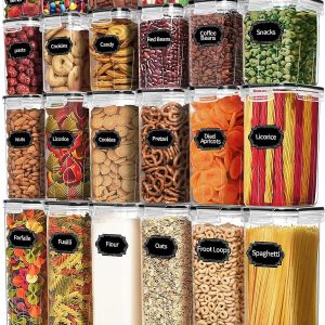 Skroam 24 Pack Airtight Food Storage Containers with Lids for Kitchen Pantry Organization and storage, BPA Free, Plastic Canister Set for Cereal, Pasta, Flour & Sugar – Spoon Set, Labels & Marker