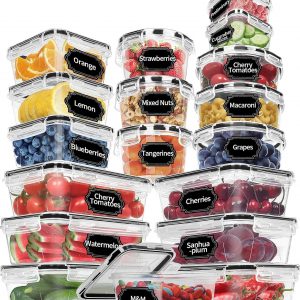 Skroam 36 Pack Food Storage Containers with lids (18 Airtight Kitchen & 18 Lids), Plastic BPA-Free Meal Prep Container for Pantry Organizers and Free Labels Marker (SXB-SNG0043 US)