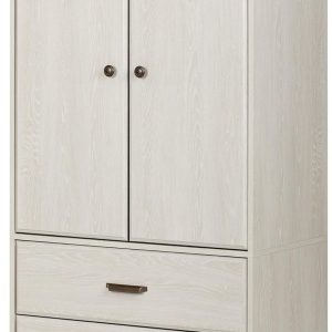South Shore 2-Door Armoire Adjustable Shelves Storage Drawers, Winter Oak