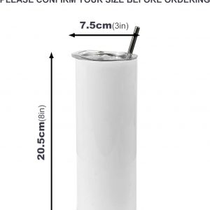 Sumex 4 Pack Sublimation Blanks Skinny Tumbler White 20 OZ Straight Doubler Walled Stainless Steel Tumbler with Metal Straw for Mug Tumbler Heat Press Machine