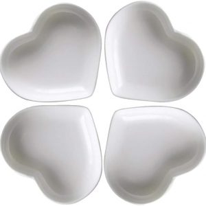 Super Cute heart sharpe Ceramic Sauce Dish,Mini Side Seasoning Dish,Condiment Dishes/Sushi Soy Dipping Bowl,Snack Serving Dishes,Love Porcelain Small Saucer Set(Set of 4) (8cm)