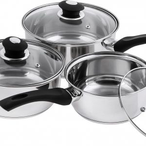 Supreme Vision SS2501 3pc Stainless Sauce pan Set with Glass Lids,