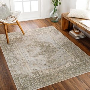 Surya Al Khor Machine Washable Rug – Vintage Area Rugs Living Room, Kitchen, Outdoor, Hallway – Traditional Boho Rug Style – Large Flatweave Rug 160x213cm Beige Rug
