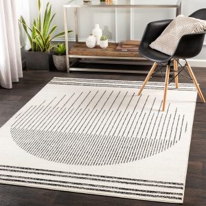 Surya Nairobi Geometric Rug – Scandi Area Rugs Living Room, Dining, Kitchen – Neutral, Aztec Abstract Rugs – Boho Rug Style, Easy Care Pile – Large Rug 130x170cm Black and Cream Rug