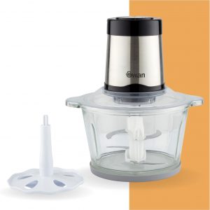 Swan Electric Food Chopper, Food Processor, 1.8L Glass Bowl, 26000 RPM Motor, Stainless Steel Blade & Beating Blade, Anti-slip Removeable Mat, 2 Speed Settings, Stainless Steel, SP42010N
