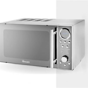 Swan SM3080LN with Glass Turntable, 10 Power Levels, Mirrored Door, 20L, 800W, Silver