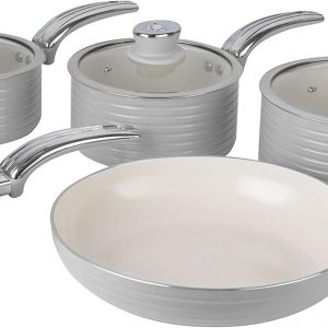 Swan SWPS5020GRN Retro 5 Piece Aluminium Pan Set with Glass Lid,
