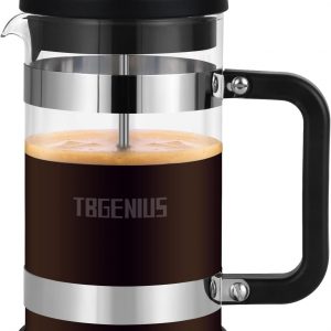 TBGENIUS 4 Cup Cafetiere Coffee Press, French Press Maker for Filter Coffee, Loose Tea and Milk Froth, 4 Level Stainless Steel Filter, Heat Resistant Borosilicate Glass, 0.6 L / 21 oz