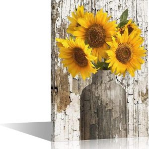 TISHIRON Canvas Wall Art for Home Decor Modern Bathroom Office Wall Decor Paintings Yellow Sunflower Flowers Pictures Artwork Print Home Decor 12x8in