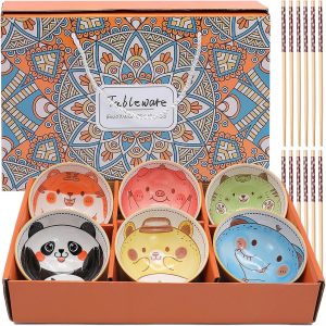 TULEBOLIAN 6pcs Ceramic Rice Bowls,Ceramic Small Bowls Dessert Bowl,Cereal Bowls,Cartoon Style,Serving Bowl Gift Set,Cute Bowl,10oz/300ml,for Oatmeal,Ice Cream,Salads,Soups