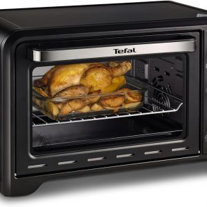 Tefal Mini 19L Oven Optimo With Rotisserie, 120min Timer, 8 Cooking Functions, Up to 240 Degrees, Roasting, Baking, Stainless Steel, Black, 1380W, Students, Caravan OF445840