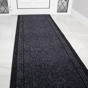 The Rug House Grey Black Rubber Backed Very Long Hallway Hall Runner Narrow Rugs Custom Length – Sold and Priced Per Foot