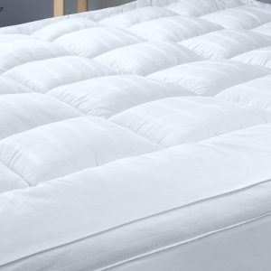 Threads For Bed Extra Thick Mattress Topper Double Bed 100% Cotton Cover, Soft Mattress Bed Topper Pad with Elastic Anchor Corner Straps, Baffle Box Stitched for Evenly Filling, Machine Washable
