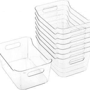 Tiawudi 8 Pack Plastic Storage Bins, Multi-Use Organizer Bins, Pantry Organizer, Plastic Storage Containers, Bins for Home & Kitchen