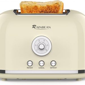 Toaster 2 Slice Retro Toaster Stainless Steel with 6 Bread Shade Settings and Reheat Cancel Defrost Function, Cute Bread Toaster with Extra Wide Slot and Removable Crumb Tray (Cream)