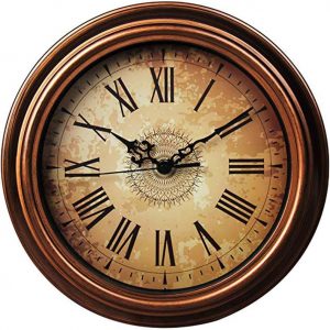 Topkey 12 Inch Wall Clock Silent Non-ticking Vintage Roman Numerals Round Wall Clocks for Living Room Kitchen Bedroom Home Office (Battery Not Included) – Brown