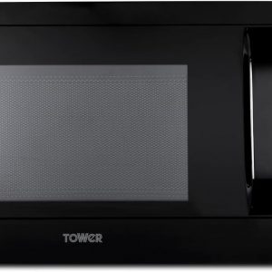 Tower T24042BLK Manual Microwave with Sleek Mirror Door, 800W, 20L, Black & Chrome