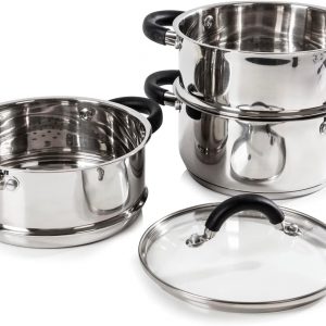 Tower T80836 Essentials Induction Steamer Pans 3 Tier with Glass Lid,