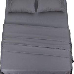 Utopia Bedding 4 Piece Bed Sheet Set (Double, Grey) – 1 Fitted & Flat Sheet with 2 Pillowcases – Wrinkle, Shrinkage and Fade Resistant – Soft Brushed Polyester Microfiber Fabric