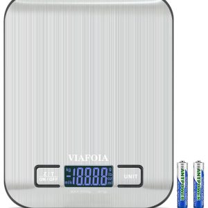 VIAFOIA Digital Kitchen Scales, 5kg/11lb Professional Electronic Weighing Scales with LCD Display, Premium Stainless Steel Food Scales