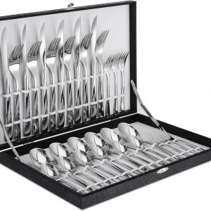 Velaze 30-Piece 18/10 Stainless Steel Cutlery Set, Knife and Fork Sets, Cutlery Set for 6 People Include Dinner Spoon, Dinner Fork, Dinner Knife, Dessert Fork and Tea Spoon, Mirror Polished Design