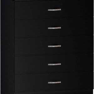 Vida Designs Black Chest of Drawers, 5 Drawer With Metal Handles and Runners, Unique Anti-Bowing Drawer Support, Riano Bedroom Furniture