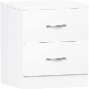 Vida Designs White Bedside Cabinet, 2 Drawer With Metal Handles & Runners, Unique Anti-Bowing Drawer Support, Riano Bedroom Furniture